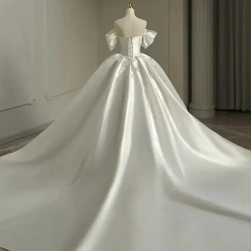 Heavy Industry Luxury Satin Tail Wedding Dress (ZD13706)