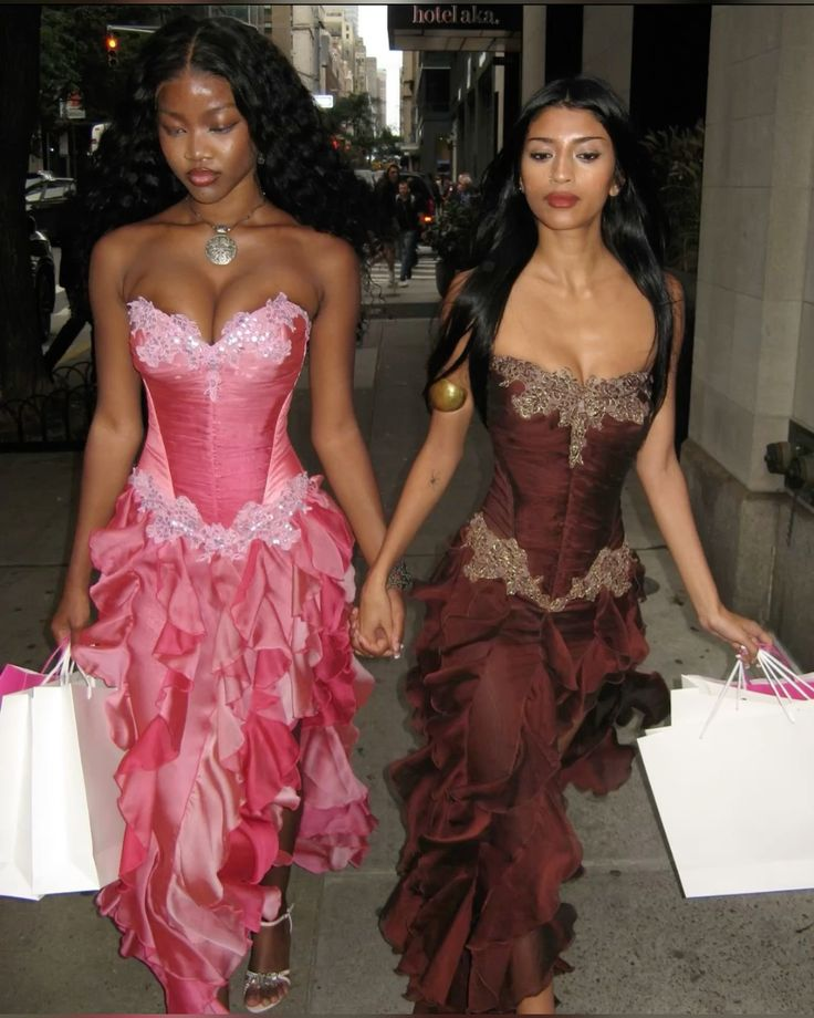 Vintage Hot Pink Lace Chiffon Ruffles Evening Dress Strapless Prom Dress Y8252 - View 4 | VelvetHem
