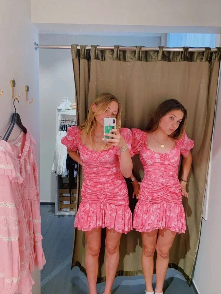 Vintage Pink Floral Homecoming Dress Pink Beach Dress Y4071 by simplepromdress