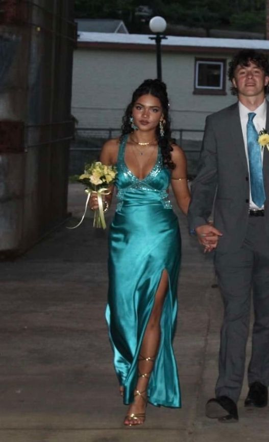 Sexy V Neck Green Slit Mermaid Party Dress Long Wedding Guest Dress