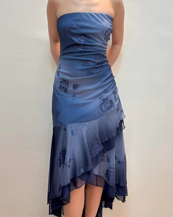 Charming Navy Blue Strapless Tiered Mermaid Evening Dress Prom Dress Y7811 - View 3 | VelvetHem