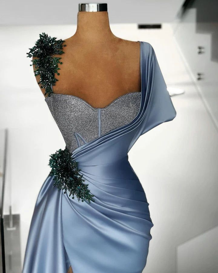 Gorgeous Blue Satin Beaded Mermaid Evening Dress Long Formal Prom Dress Y8520 - View 2 | VelvetHem