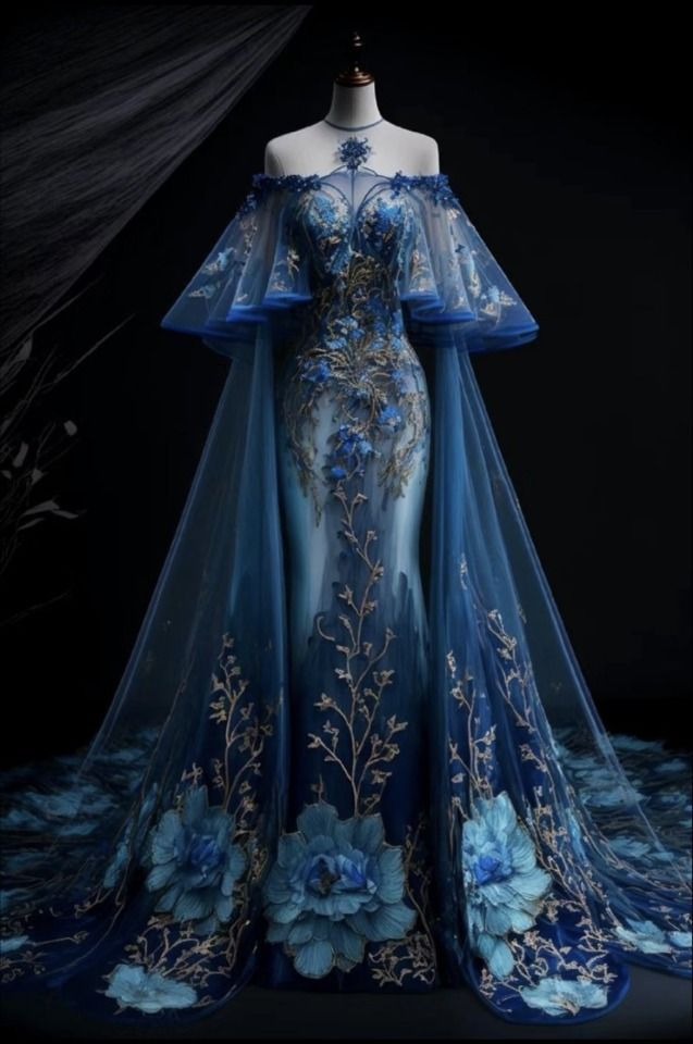 Gorgeous Off The Shoulder Tulle Embroidery Flowers Mermaid Evening Dress,Navy Blue Party Prom Dress
