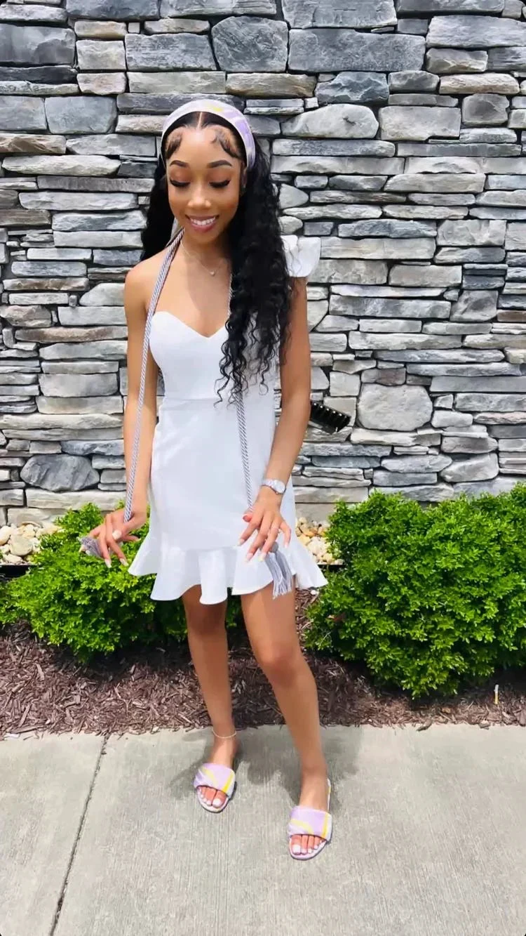 Lovely White Homecoming Dress with Ruffle Hem White Cocktail Dress Y2155 by simplepromdress