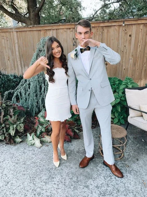 White Strapless Homecoming Dress White Party Dress (ZD12338)