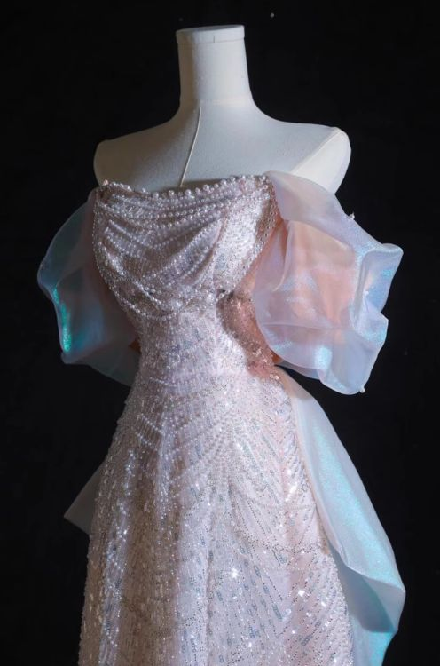 Pink A-Line Off-Shoulder Tulle Sequins Beaded Long Prom Dress Formal Evening Dress Y8050 - View 5 | VelvetHem