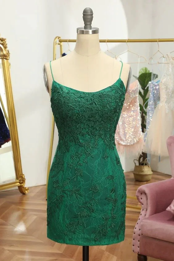 Green Short Tight Homecoming Dress with Lace Y4011 by simplepromdress