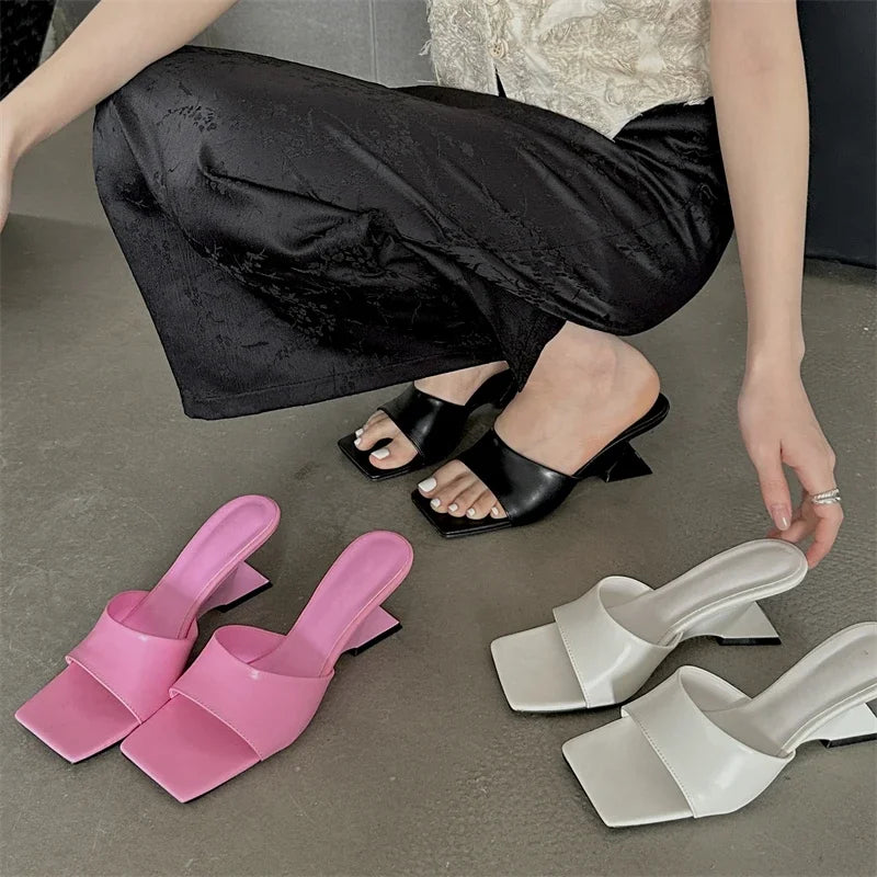 New Design Concise Wedges Highs Slippers Square Toe Party Dress Slides Summer Shoes Low Heel Pumps - View 5 | VelvetHem