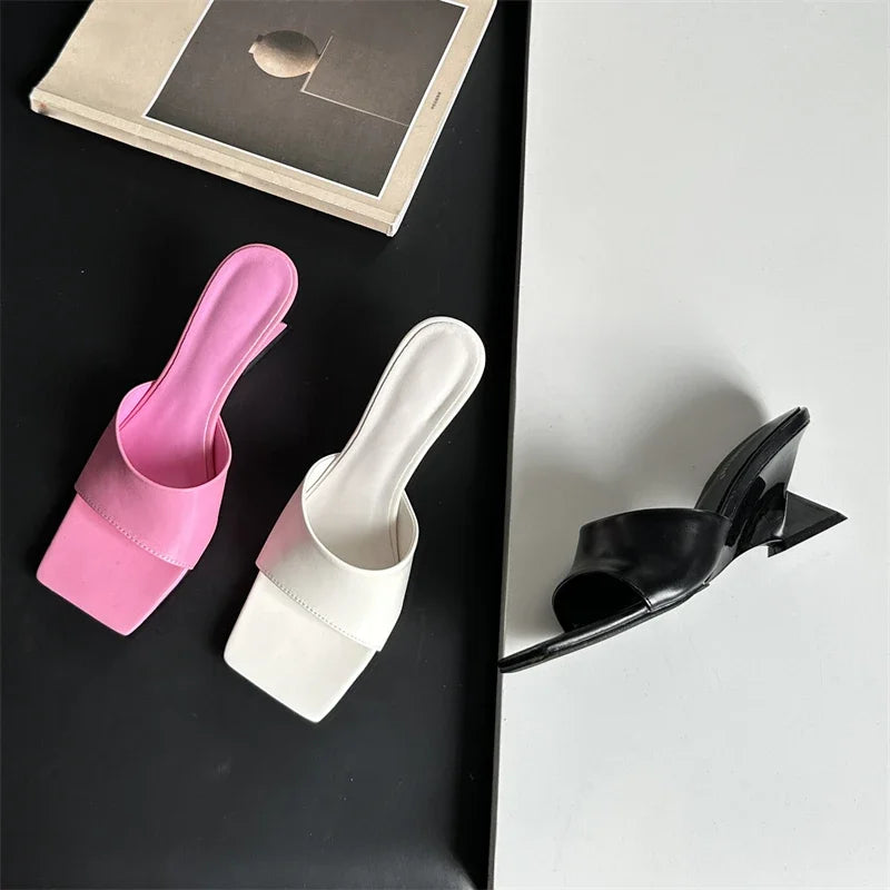 New Design Concise Wedges Highs Slippers Square Toe Party Dress Slides Summer Shoes Low Heel Pumps - View 4 | VelvetHem