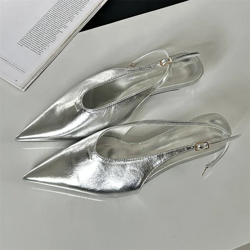 Designer Pointed Toe Buckle Strap Women  Thin Elegant Banquet Dress Mule Ladies Shoes Low Heel Pumps