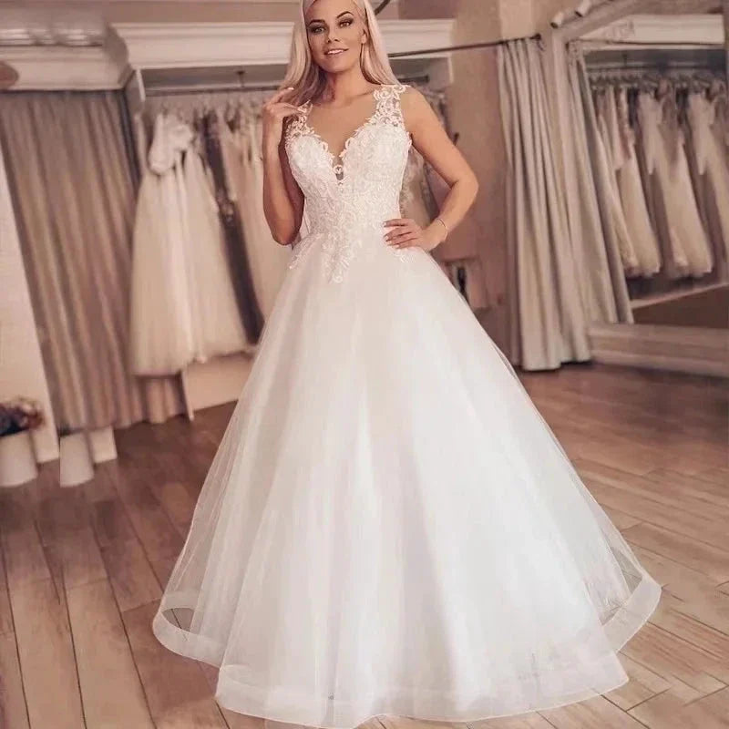Elegant A Line Boho Custom Made Wedding Dress  Beach Bridal Gowns Plus Size Lace Vestidos De Noiva Simple Свадебное платье (ZD14095)