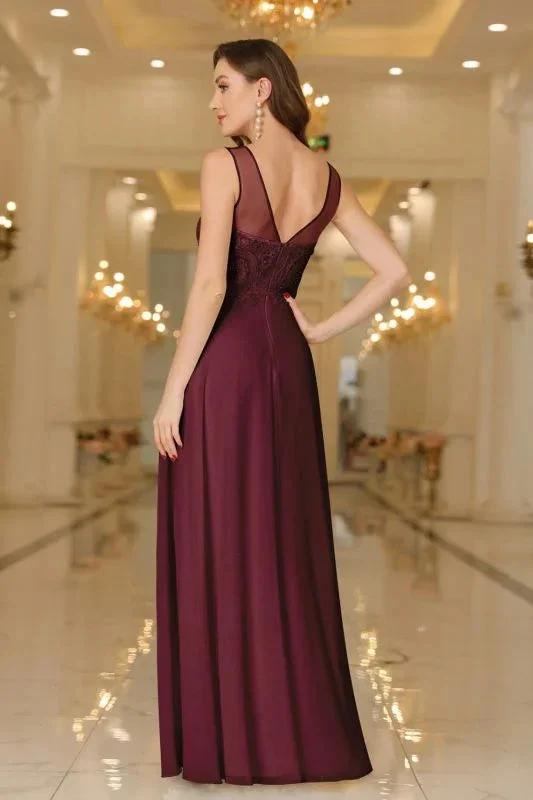 Elegant Chiffon Sleevless Evening Dress Scoop Neck Lace Apliques Bridesmaid Dress (ZD12867)