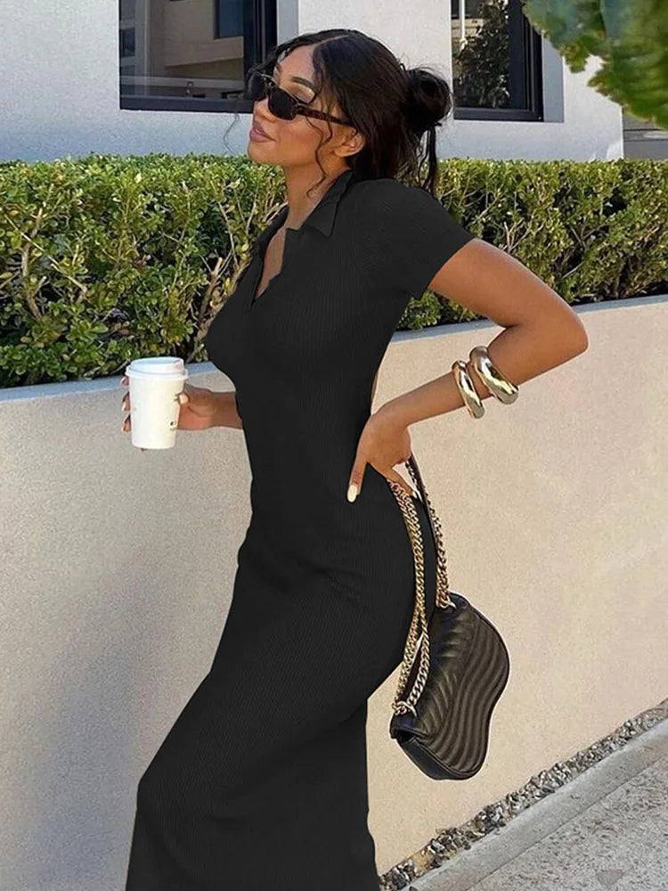 Knitted Backless Short Sleeve Midi Dress - View 5 | VelvetHem