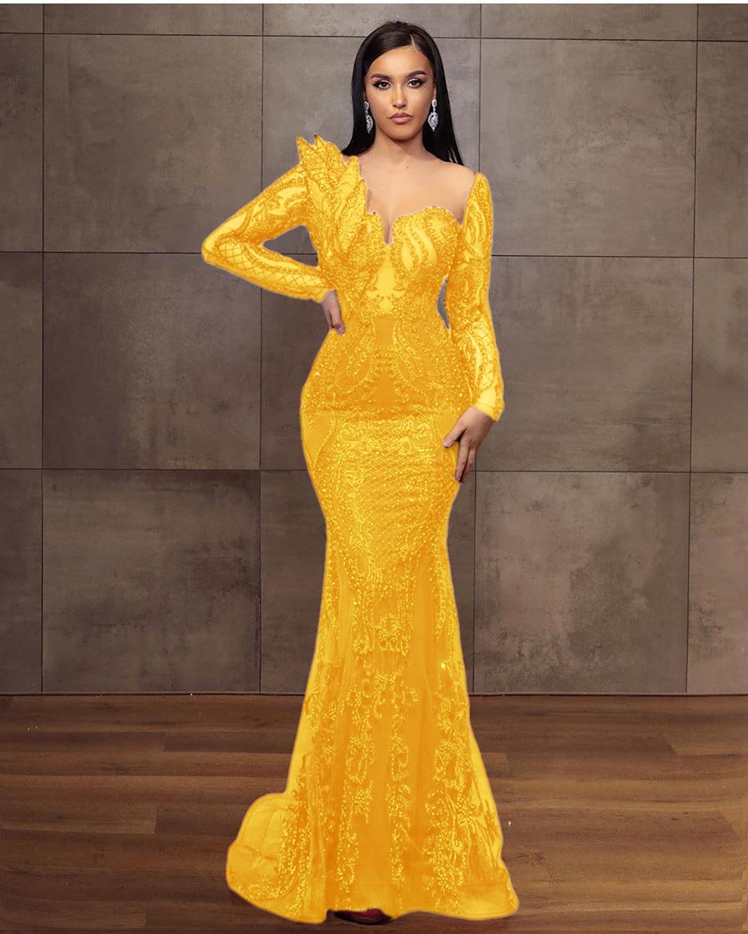 Elegant Long Sleeves Tulle Red Lace Appliques Mermaid Evening Dresses
