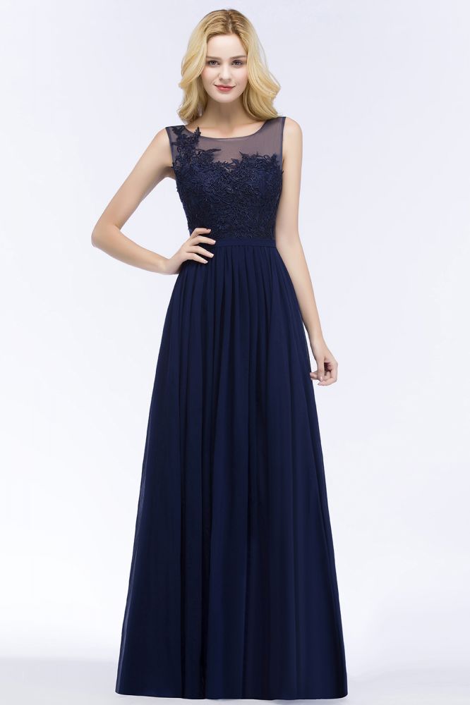 Elegant Scoop Neck Bridesmaid Dress Chiffon Appliques Sleeveless