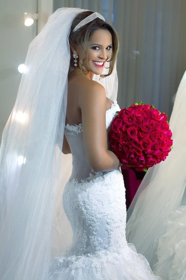 Elegant Strapless Sheath  Wedding Dresses Organza Sheer Back Mermaid Bridal Dresses BO7794