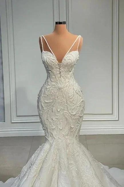 Elegant Strapless Sleeveless Mermaid Satin Floor-Length Wedding Dresses with Lace (ZD16407)