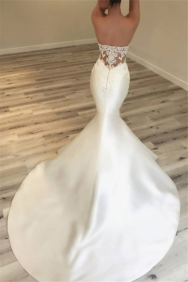Elegant Sweetheart Mermaid Satin Bridal Gowns | Sexy Lace Open Back Wedding Dresses  BC0628