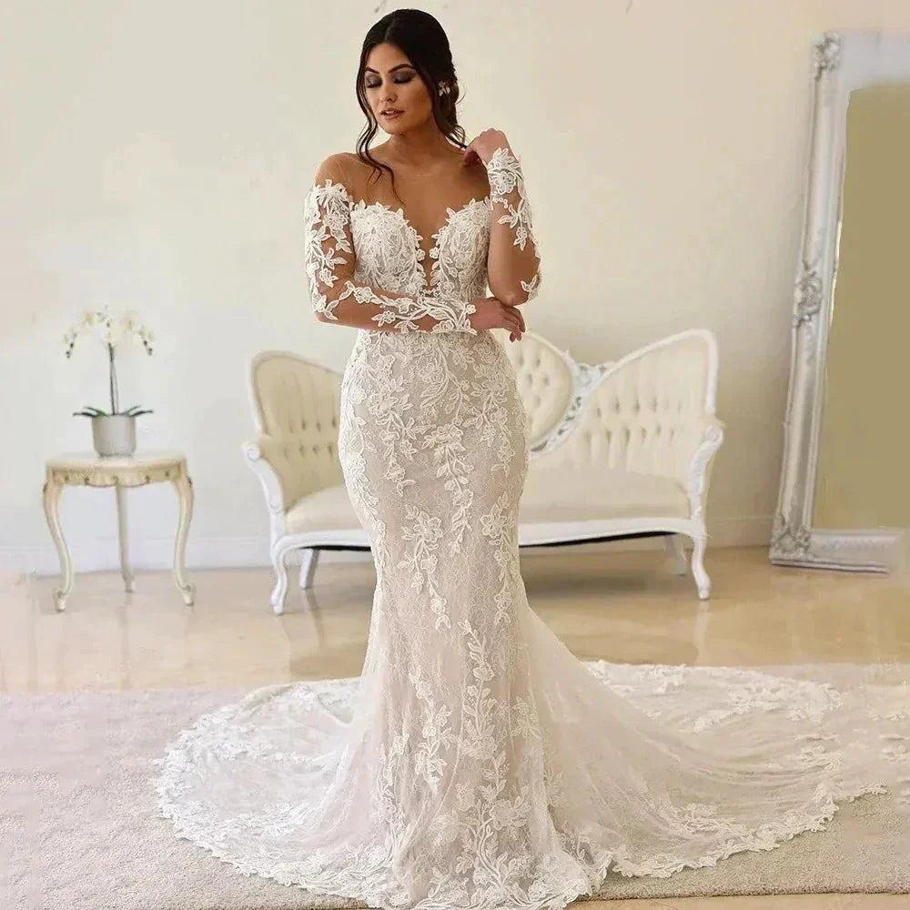 Elegant Wedding Dresses For Women Sweetheart Long Sleeves Bridal Gowns Lace Appliques Backless Robes Vestidos De Novia 2023 by payinti