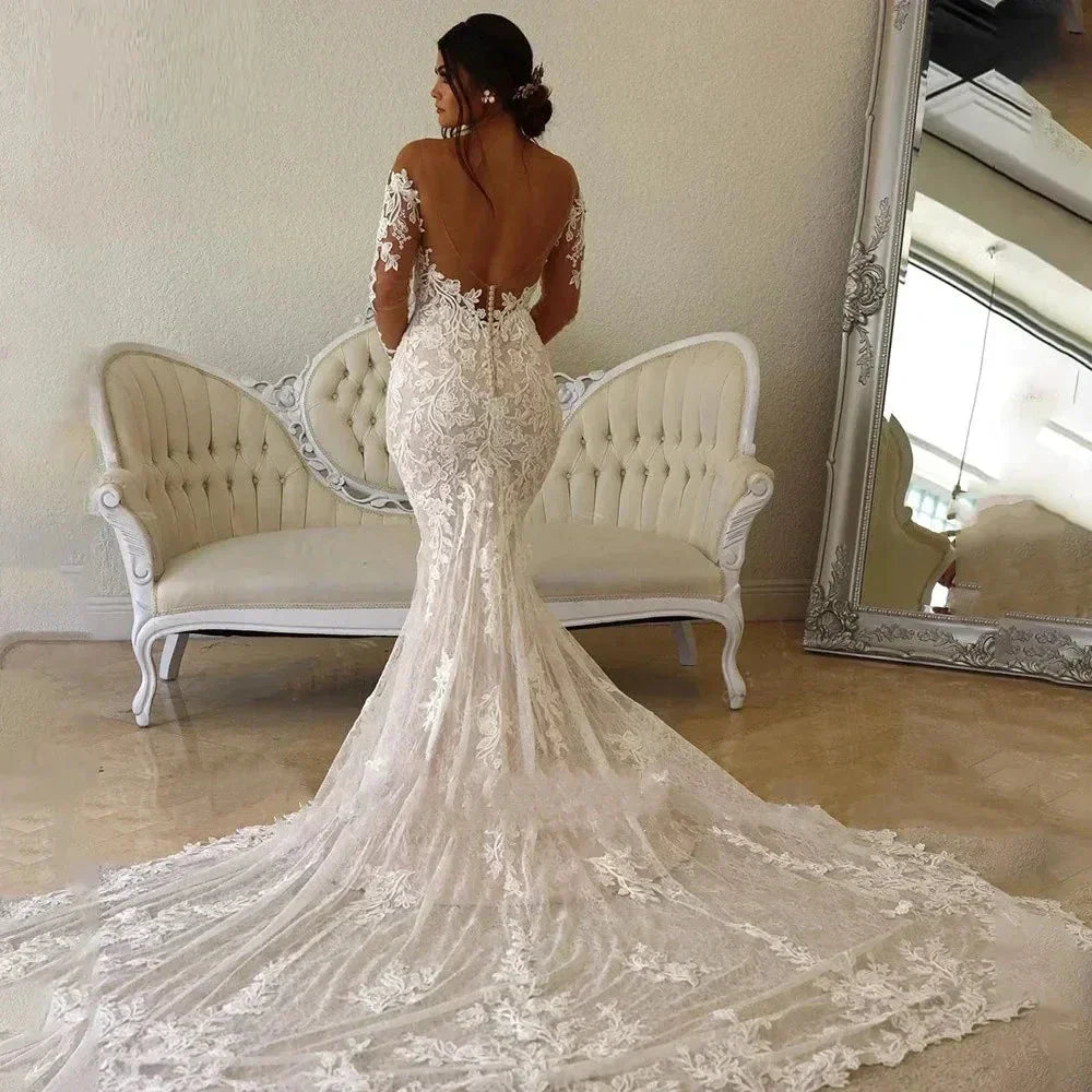 Elegant Wedding Dresses For Women Sweetheart Long Sleeves Bridal Gowns Lace Appliques Backless Robes Vestidos De Novia 2023 (ZD13328)