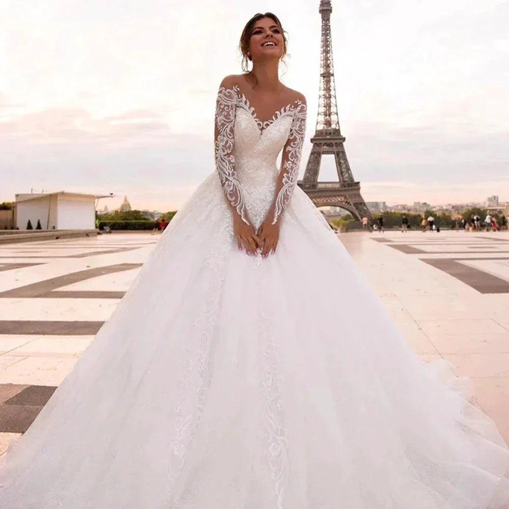 Elegant Wedding Dresses With Embroidery Princess Ball Gowns Sweetheart Full Sleeve Simplicity Back Button Vestido De Novia Robe by payinti