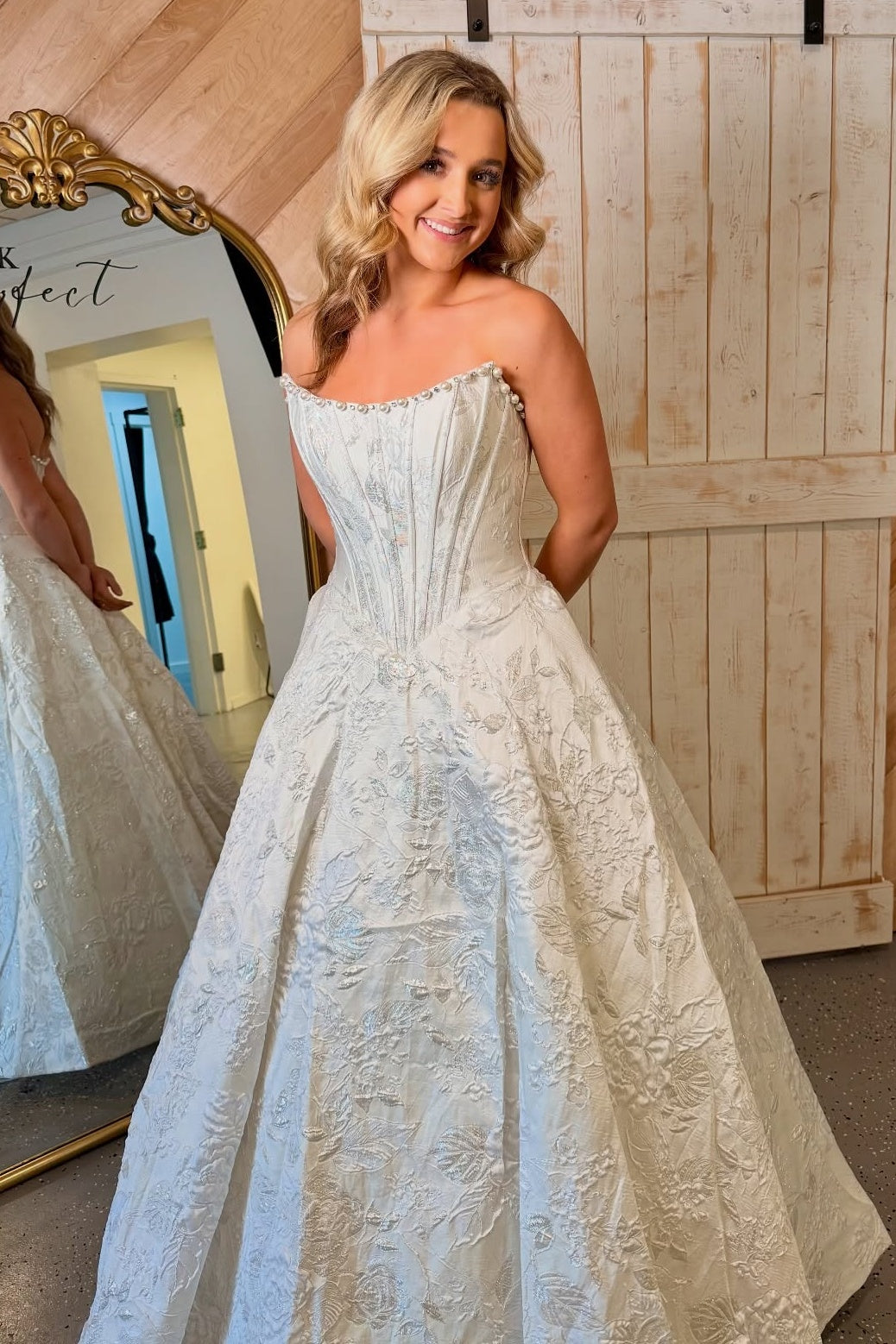 Elegant A-Line Strapless White Corset Prom Dress with Pearls - FashionDia