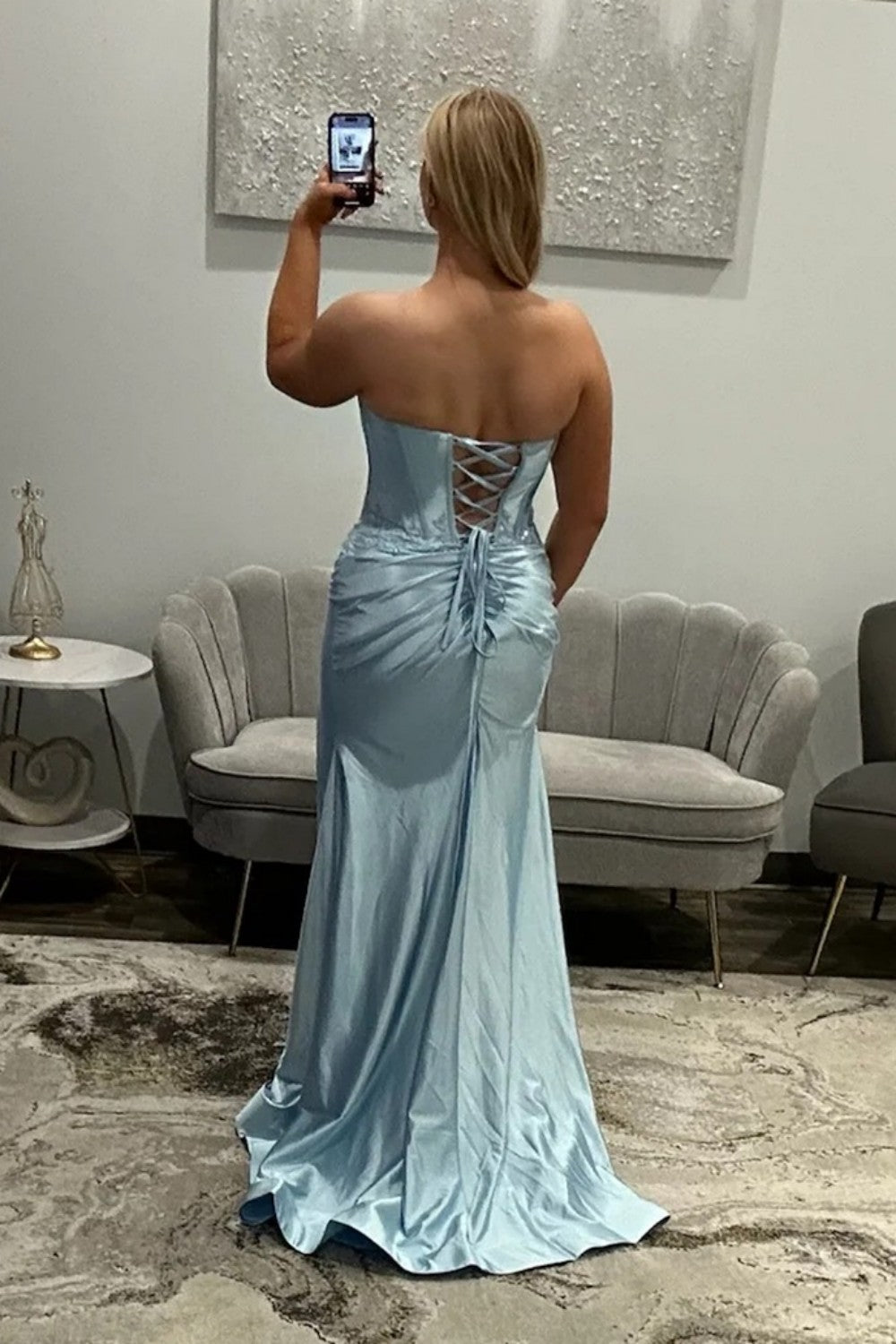 Hot Mermaid Sweetheart Black Corset Prom Dress with Appliques Slit