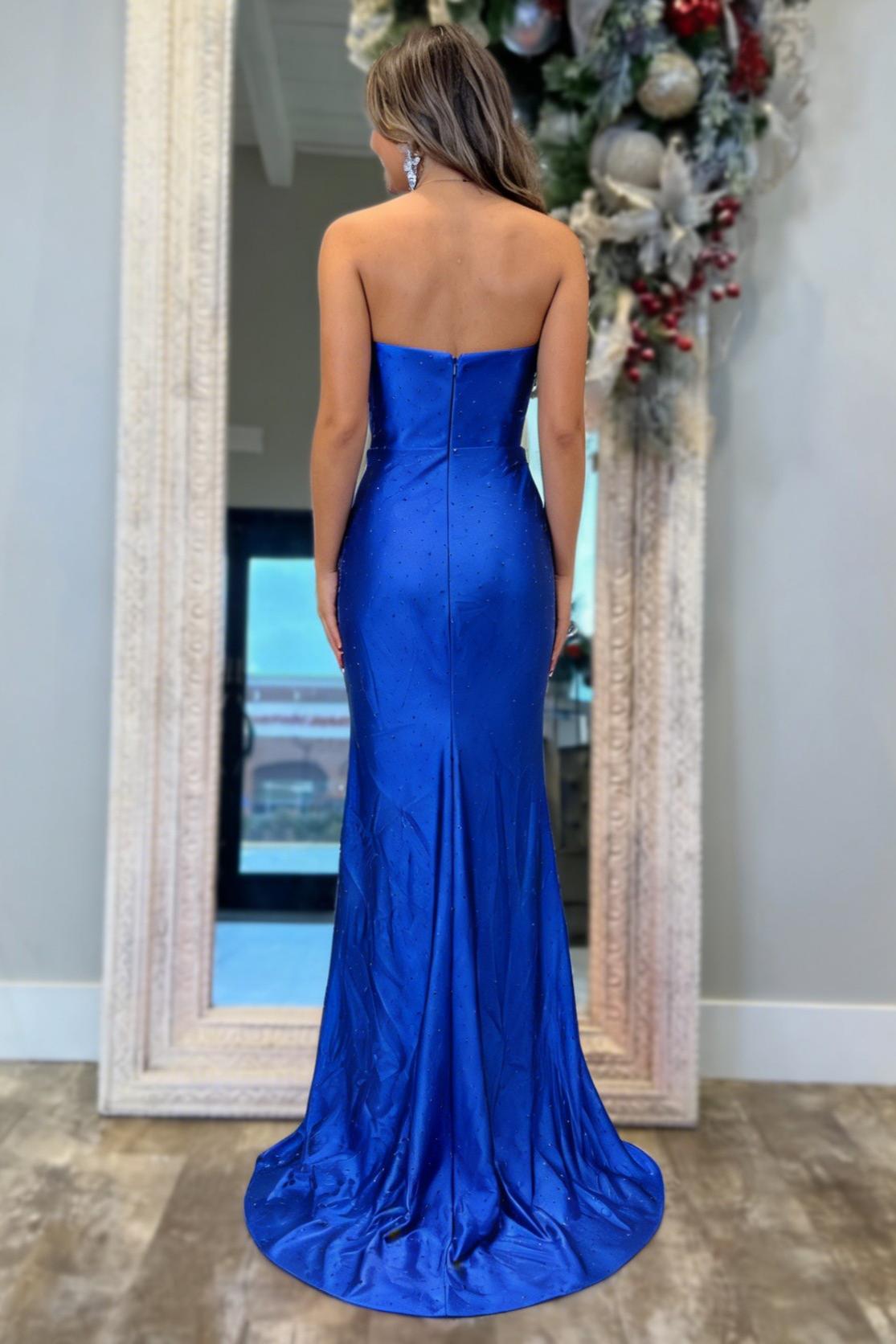 Stunning Mermaid Spaghetti Straps Royal Blue Mermaid Prom Dress with Beading - View 2 | FashionDia