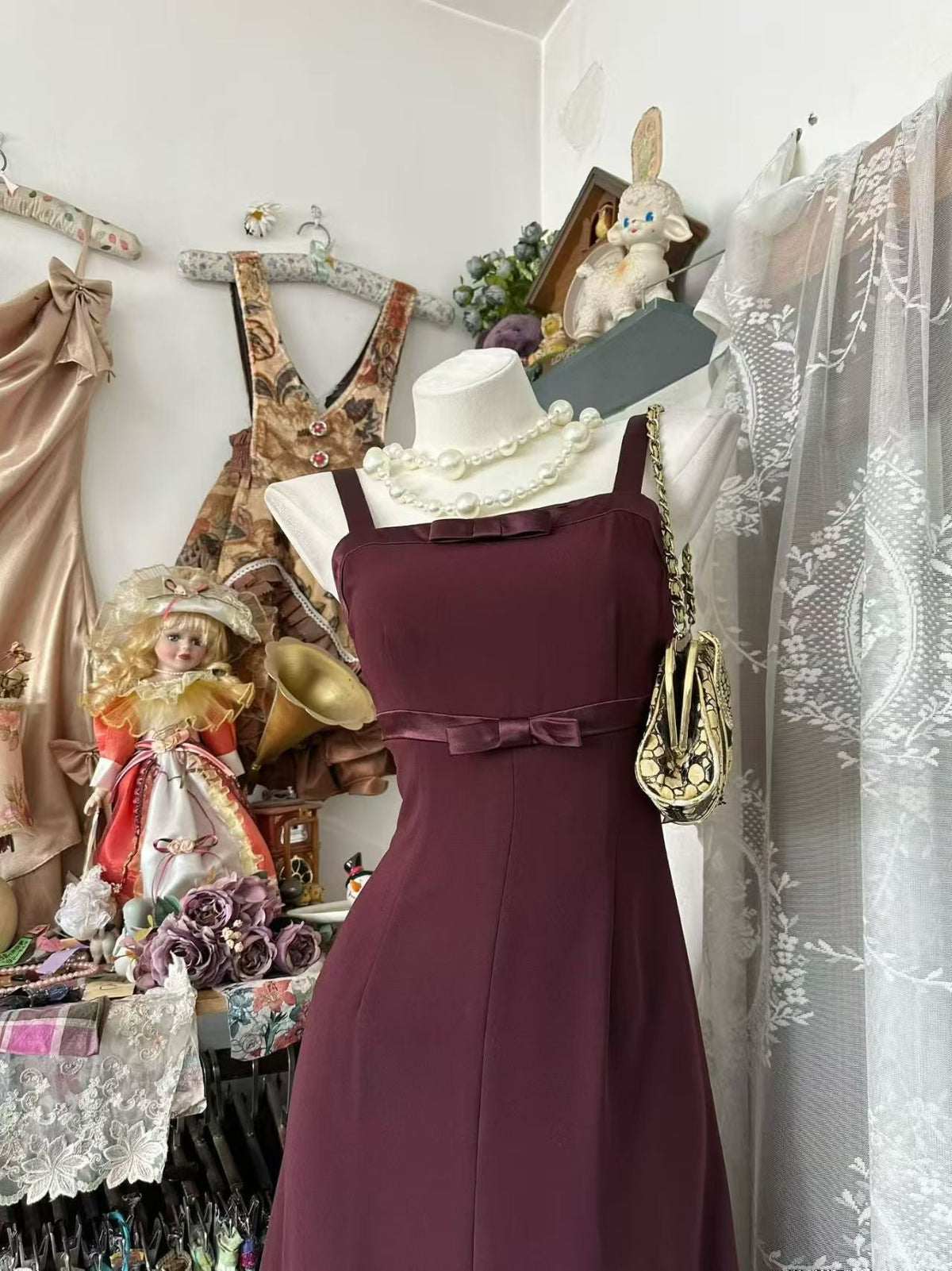 Elegant Burgundy Chiffon Formal Prom Dress Retro Evening Dress