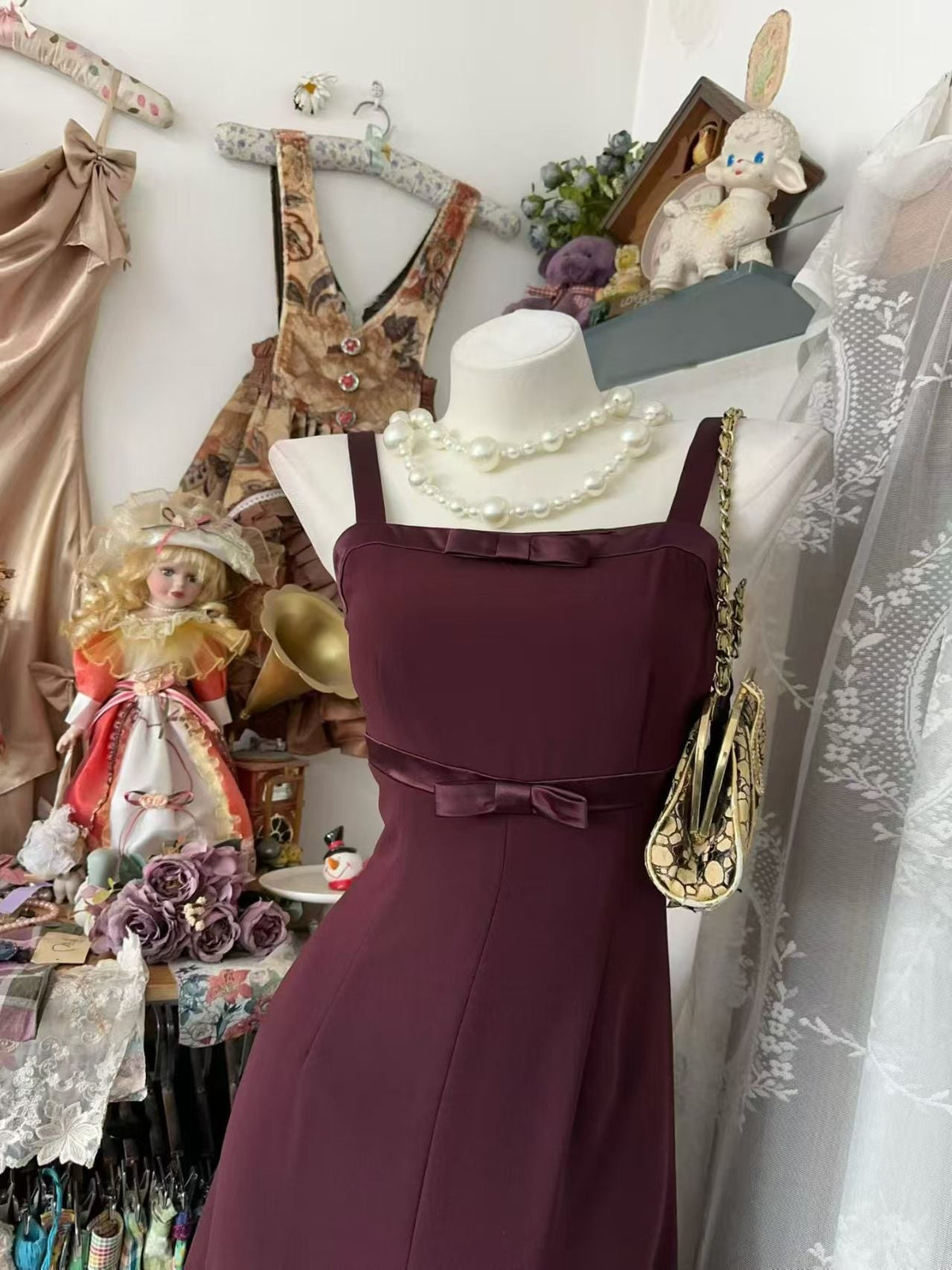 Elegant Burgundy Chiffon Formal Prom Dress Retro Evening Dress
