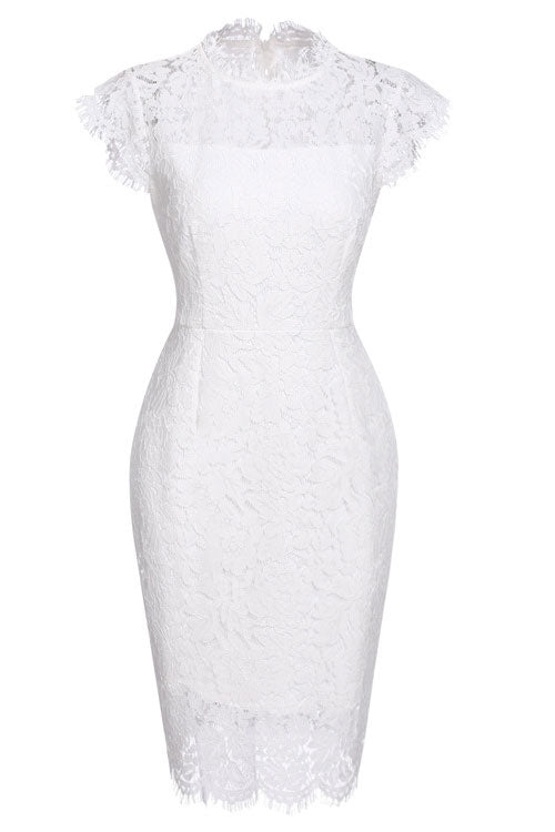 Elegant Burgundy Knee Length Lace Cocktail Party Dress - Fashionpara