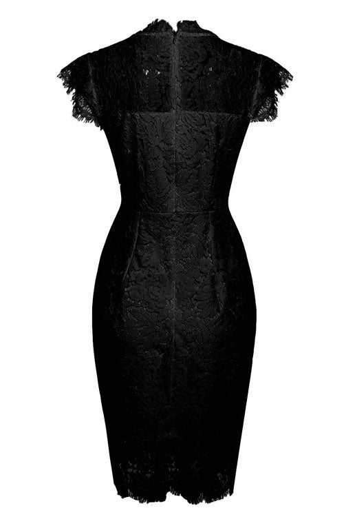 Elegant Burgundy Knee Length Lace Cocktail Party Dress - Fashionpara