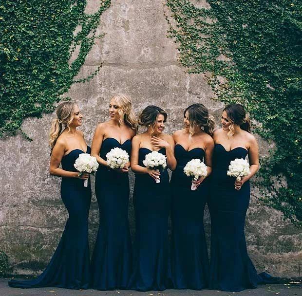 Elegant Sweet Heart Navy Mermaid Long Bridesmaid Dresses (ZD13212)