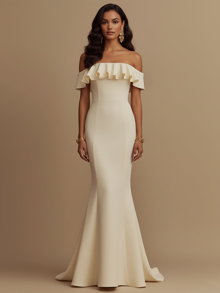 Elegant Ruffled Off-the-Shoulder Fit-and-Flare Formal Gown