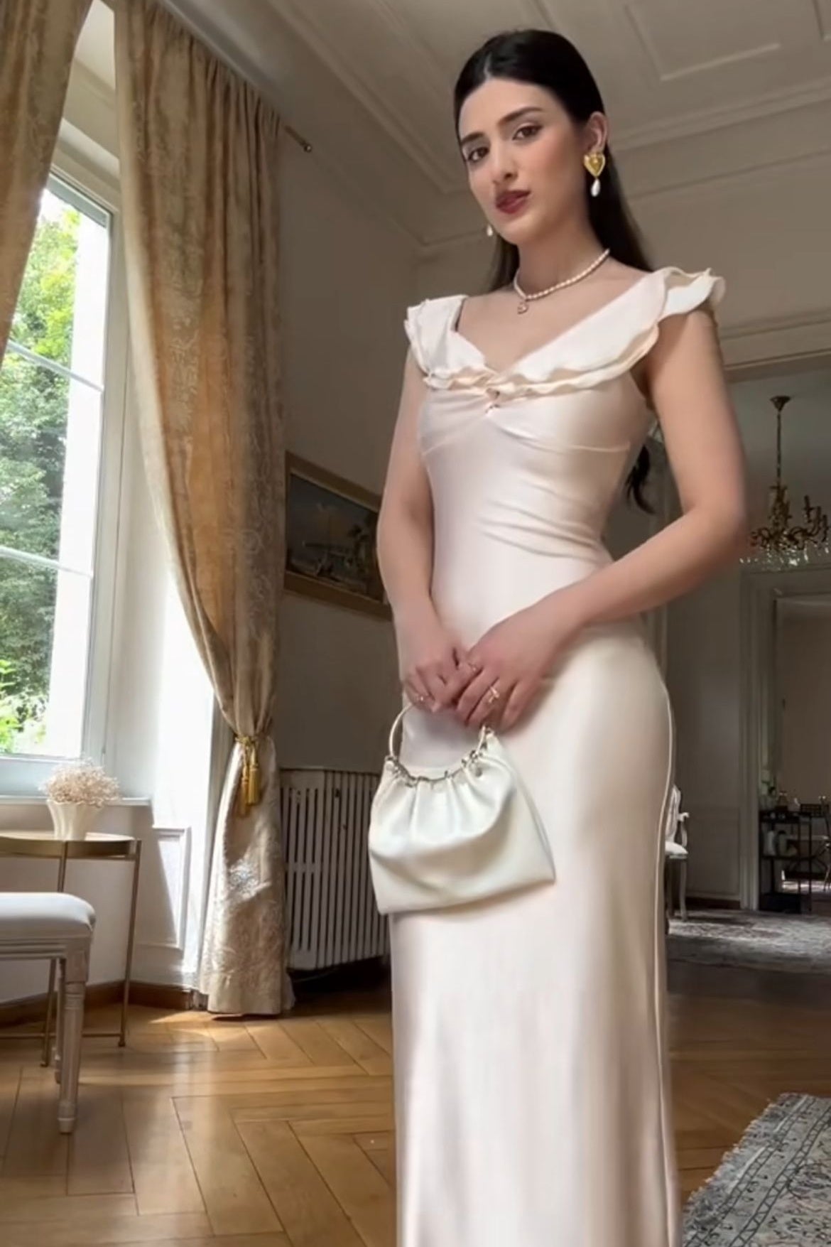 Elegant Sheath Sweetheart Ivory Long Party Dress with Ruffles