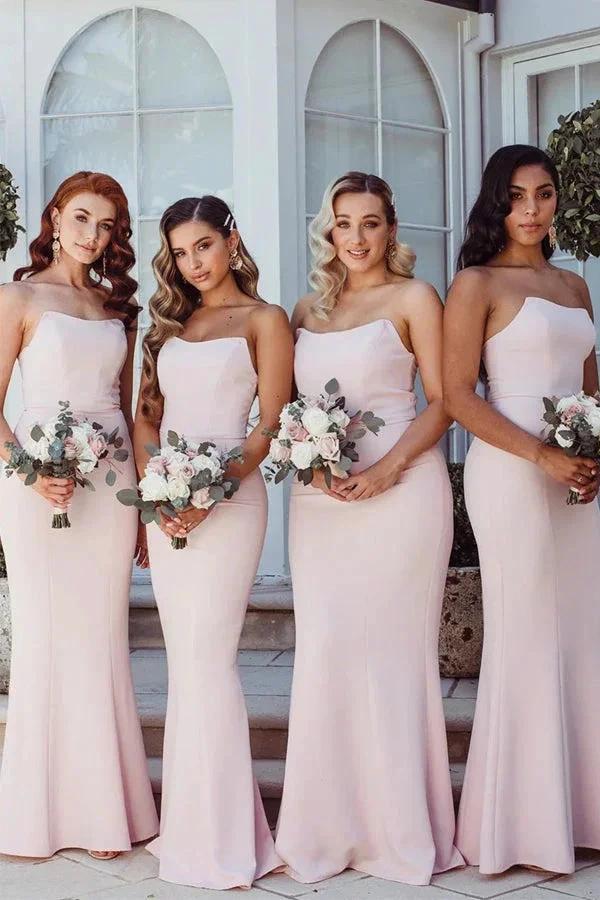 Elegant Strapless Mermaid Floor-Length Pink Bridesmaid Dress BD115 by pgmdress
