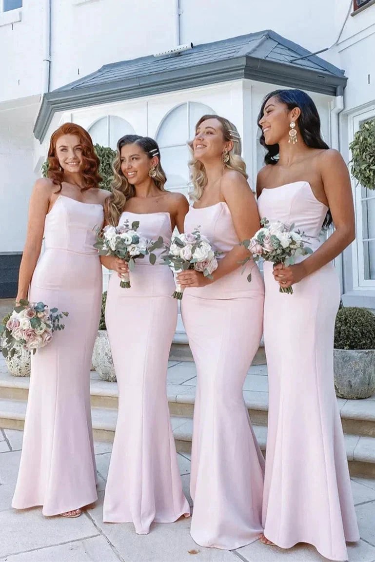 Elegant Strapless Mermaid Floor-Length Pink Bridesmaid Dress (ZD12825)