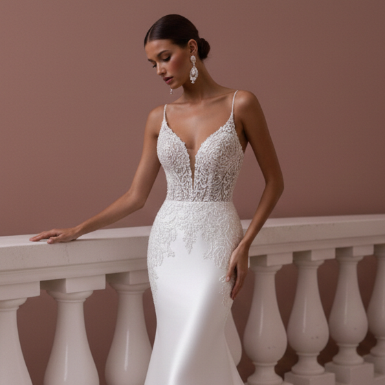 Elegant Wedding Dress Luxury Satin Long Mermaid Bridal Gown