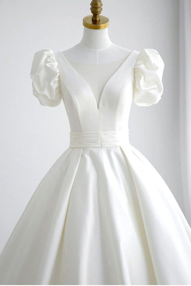 Elegant White A-Line Wedding Dress Ball Gown - Fashionpara