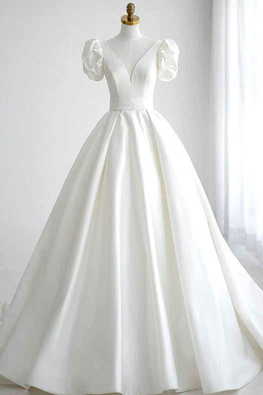 Elegant White A-Line Wedding Dress Ball Gown - Fashionpara