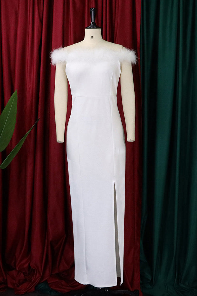 Elegant White Off Shoulder Evening Prom Dress - Fashionpara