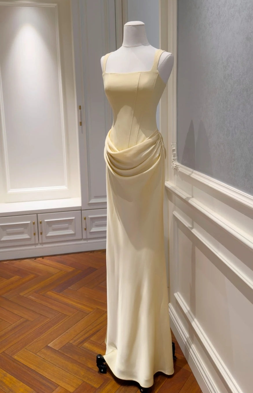 Elegant Yellow Formal Satin Prom Dress Sheath Evening Dress