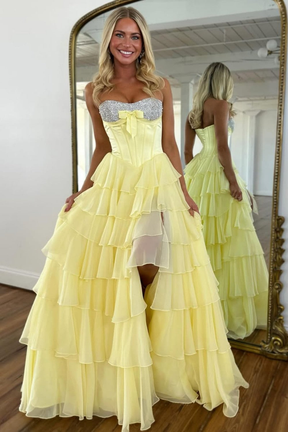 Princess A Line Sweetheart Pink Corset Prom Dress with Beading Ruffles