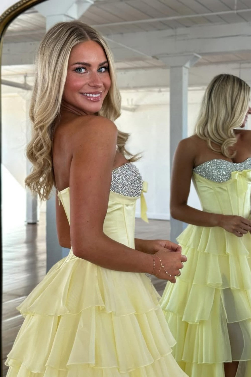 Princess A Line Sweetheart Pink Corset Prom Dress with Beading Ruffles