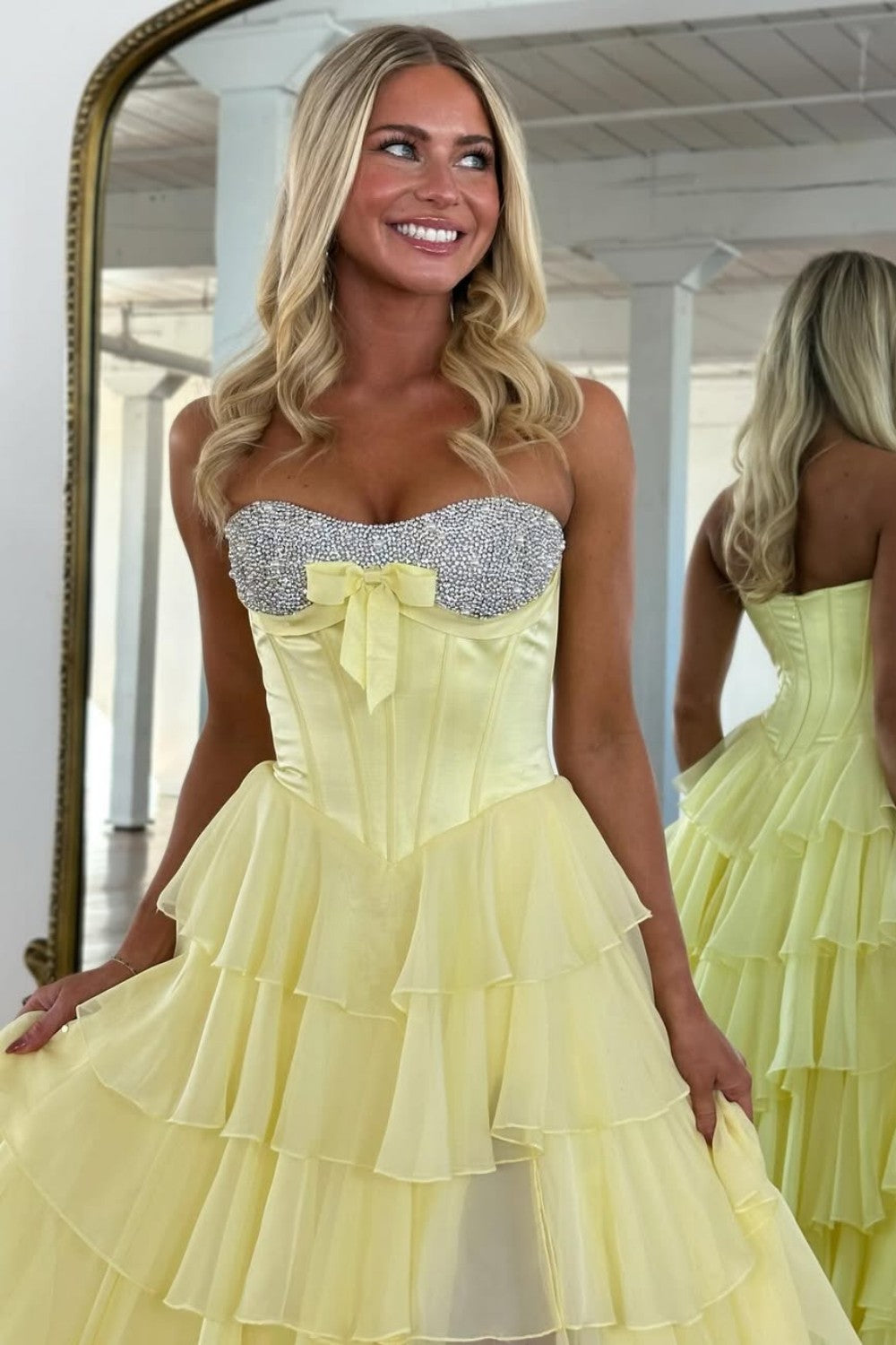Princess A Line Sweetheart Pink Corset Prom Dress with Beading Ruffles