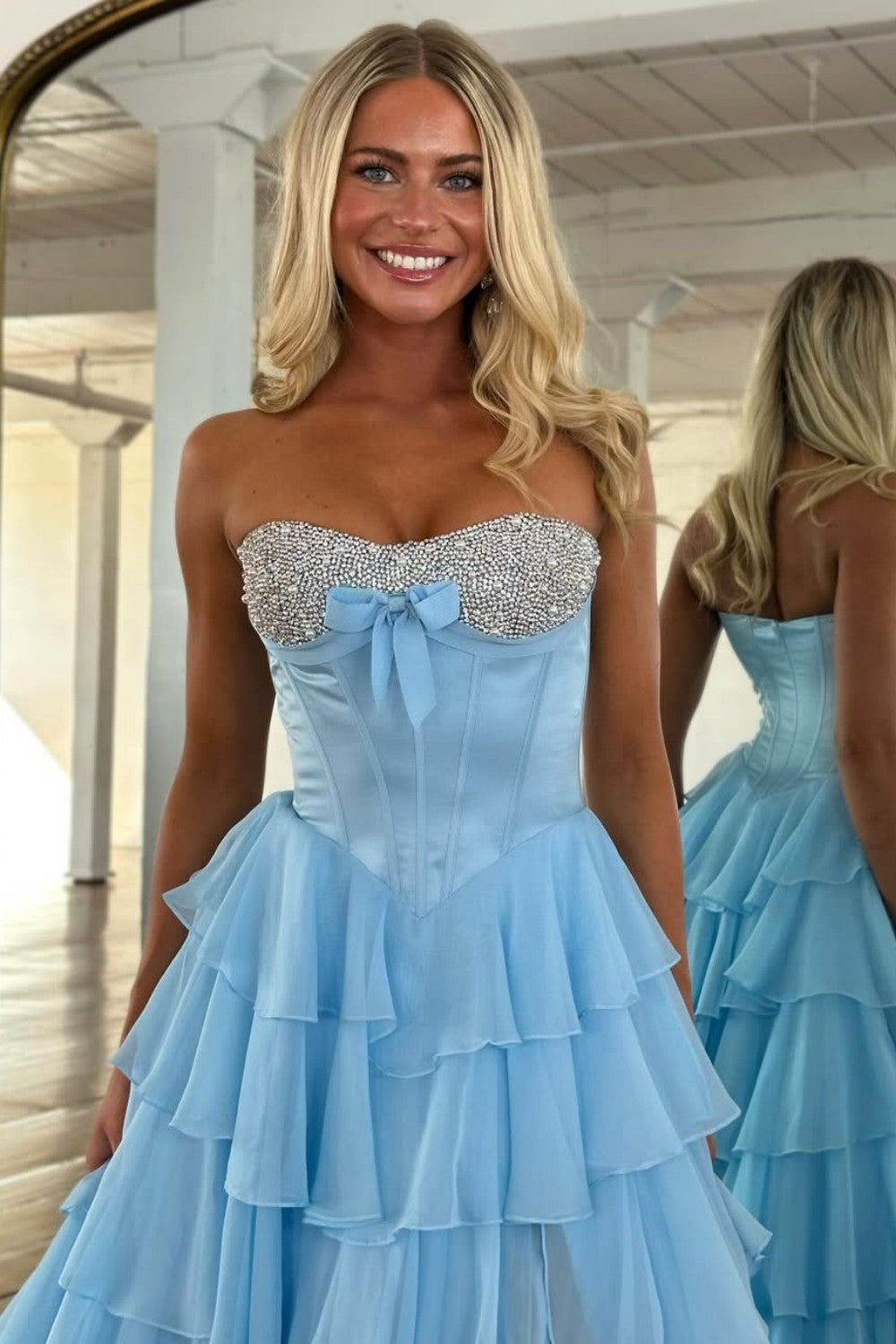 Princess A Line Sweetheart Pink Corset Prom Dress with Beading Ruffles