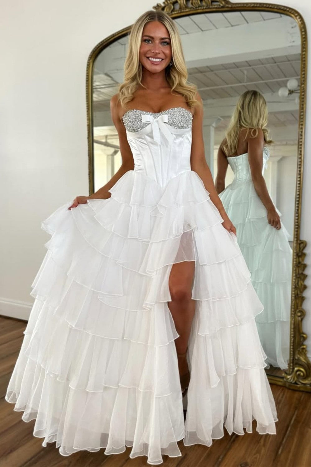 Princess A Line Sweetheart Pink Corset Prom Dress with Beading Ruffles