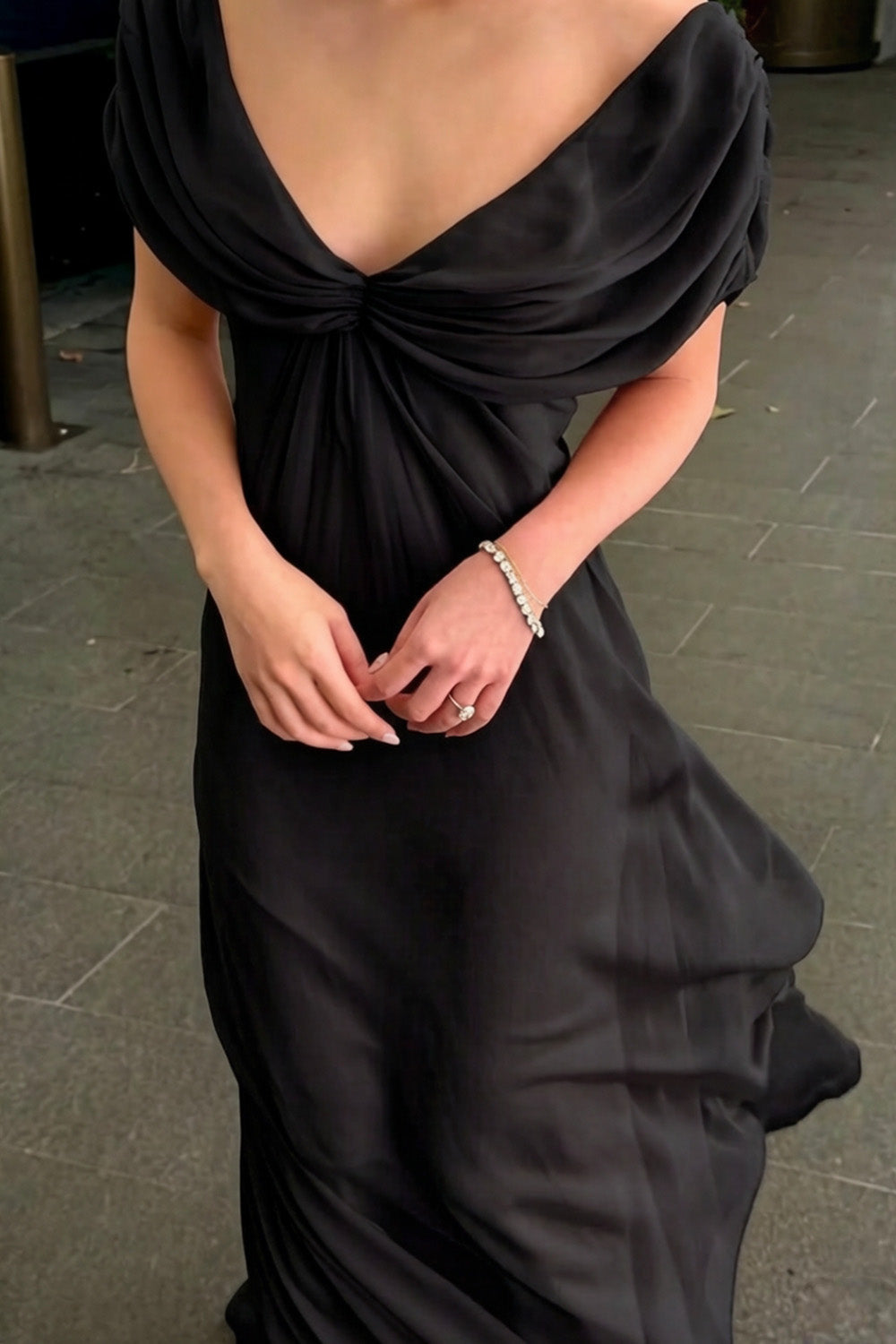 Elegant A Line V Neck Pink Chiffon Long Prom Dress with Ruffles