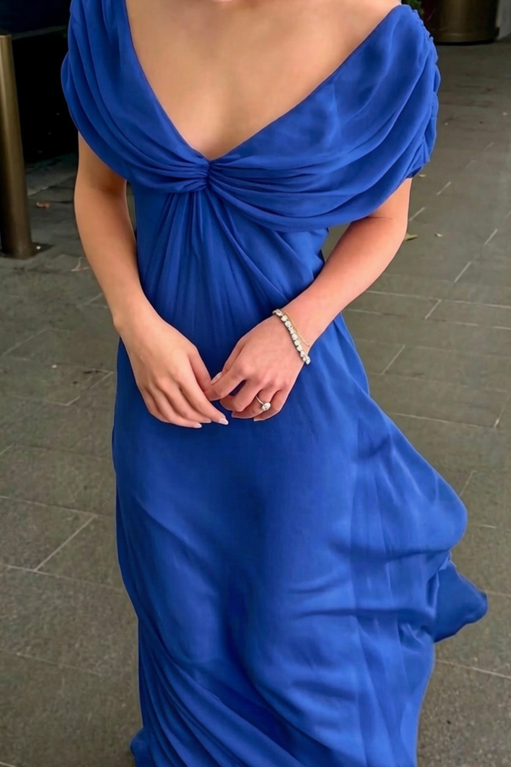 Elegant A Line V Neck Pink Chiffon Long Prom Dress with Ruffles