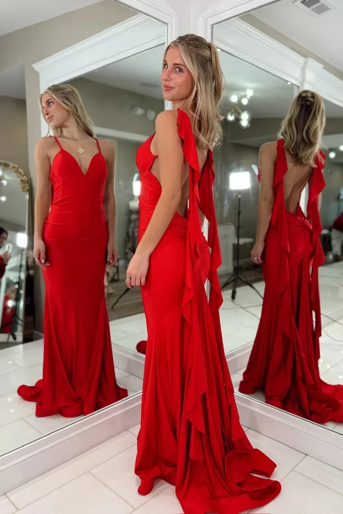 Stunning Mermaid Spaghetti Straps Purple Long Prom Dress with Split Front